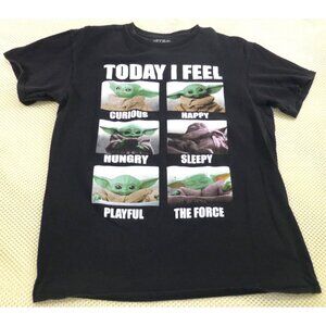 Star Wars Baby Yoda "Today I Feel" Black Graphic T-Shirt Mad Engine Med Cotton
